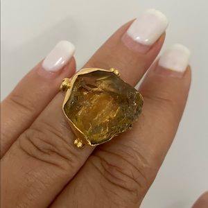 Boho hand made Citrine Yellow Ring ….this is a raw crystal chunky ring Sz 8 1/4